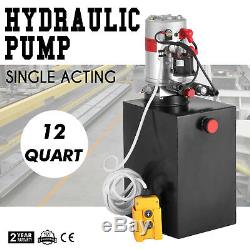 12 Quart 12V DC Single Acting Hydraulic Pump Trailer Dump Steel Reservoir
