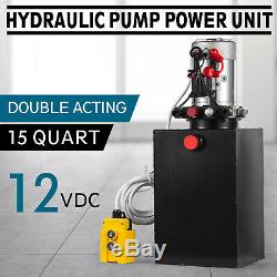 15 L 12V DC Double Acting Hydraulic Pump Dump Trailer Metal Reservoir 15 Quart