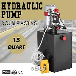 15 Quart Double Acting Hydraulic Pump Dump Trailer Unit Pack Remote Crane