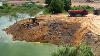 Dumptruck Trago Hyundai Daewoo Unloading Soil Pour Fill With Dozer Komatsu Push Land