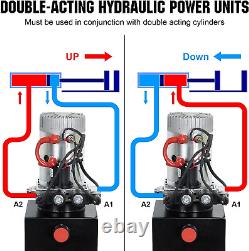 Hydraulic Pump 12V Dump Trailer 8 Quart 8 Double, Silver-black
